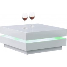 Artiva USA LA VILLINO II Modern Euro Coffee Table with Romote Multi-Colors LED Light 31.5X31.5X14 H White