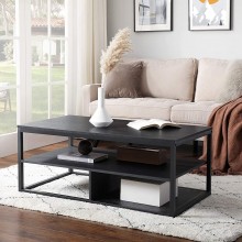 Black Coffee Table for Living Room Modern Industrial Center Table Furniture with Drawers Storage 43”