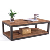 Care Royal Vintage Industrial Farmhouse 43.3 inches Coffee Table with Storage Shelf for Living Room Accent Cocktail Table Real Natural Reclaimed Wood Sturdy Rustic Brown Metal Frame Easy Assembly