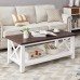 Coffee Tables for Living Room Farmhouse Wood Cocktail Table with Storage Shelf White and Espresso