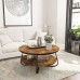 Elephance Round Coffee Table with Storage 35.8 Inch Rustic Wood Coffee Table with Strong Metal Frame for Living Room Dining Room Cocktail Table Round Sofa Table Almond