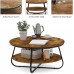 Elephance Round Coffee Table with Storage 35.8 Inch Rustic Wood Coffee Table with Strong Metal Frame for Living Room Dining Room Cocktail Table Round Sofa Table Almond