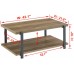FOLUBAN Industrial Coffee Table with Shelf Wood and Metal Rustic Cocktail Table for Living Room Oak