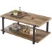 FOLUBAN Industrial Coffee Table with Shelf Wood and Metal Rustic Cocktail Table for Living Room Oak