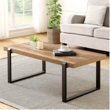 FOLUBAN Rustic Coffee Table,Wood and Metal Industrial Cocktail Table for Living Room 47 Inch Oak
