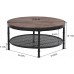 GreenForest Coffee Table Round 35.8 inch Industrial 2-Tier Sofa Table with Storage Open Shelf and Metal Legs for Living Room Rustic Walnut