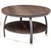 GreenForest Round Coffee Table 35.4 inch Large Size Industrial Style Sofa Table Cocktail Table Metal Legs with 2-Tier Storage Open Shelf for Living Room Easy Assembly Rustic Walnut