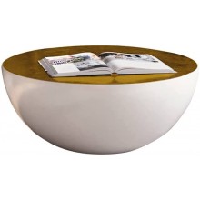 Homary Modern Round Drum White Black Coffee Table Hollow Interior Storage with Brown Top 1 Piece White