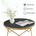 KithKasa Round Coffee Table with Black Tempered Glass Mid Century Modern Metal Frame Central Table for Living Room Reception Room Office
