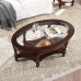 LEEMTORIG Solid Wood Coffee Table with Glass Top and Storage Shelf Round Oval Cocktail Table for Living Room Reception Office Cherry Walnut KFZ-1533-GT