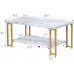 NAFORT 2-Tier White Marble Coffee Table Rectangular Table with Storage Shelf Sturdy Gold-Finished Metal Frame Waterproof Table Top Modern Design Cocktail Table for Living Room and Bedroom
