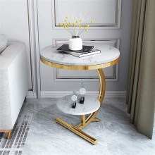 QLJJSD Luxury Marble Sofa Side Table Corner Table Living Room Sofa End Bedside Table Small Round Coffee Table Color : Gold+White Size : Double Layer