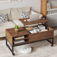 RAYBEE Morden Lift Top Coffee Table on Wheels Rustic Wood Coffee Table with Hidden Storage for Living Room,Office,Reception Room,Brown
