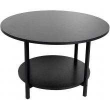 Round Coffee Tables Accent Table Sofa Table Tea Table with Storage 2-Tier for Living Room Office Desk Balcony Wood Desktop and Metal Legs Black 27.6 Inches