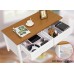 Sedeta White Coffee Table with Drawers Storage for Living Room 42 Small Coffee Table with 100% Solid Wood Legs 2 Shutter Drawers & Open Storage Shelf Dining Coffee Table White & Walnut