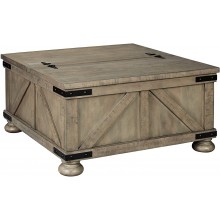 Signature Design by Ashley Aldwin Farmhouse Square Coffee Table with Lift Top for Storage Light Brown