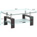 Tangkula Rectangle Glass Coffee Table Clear Coffee Table with Lower Shelf Wooden Legs Center Tables for Living Room Dark Brown