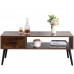 TINSAWOOD Coffee Table Mid-Century Boho Cocktail Table Rectangle TV Table with 1 Drawer and Open Storage Shelf for Living Room Retro Brown