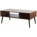 TINSAWOOD Coffee Table Mid-Century Boho Cocktail Table Rectangle TV Table with 1 Drawer and Open Storage Shelf for Living Room Retro Brown