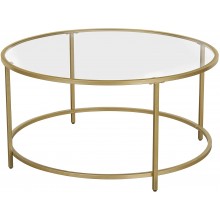 VASAGLE Round Coffee Table Glass Table with Golden Steel Frame Living Room Table Sofa Table Robust Tempered Glass Stable Decorative Gold ULGT21G
