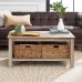 Walker Edison Alayna Mission Style Two Tier Coffee Table with Rattan Storage Baskets 40 Inch Driftwood