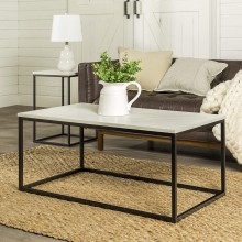 Walker Edison Modern Marble and Metal Frame Open Rectangle Coffee Accent Table Living Room Ottoman End Table 42 Inch Marble