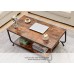 WOHOMO Coffee Table Industrial Coffee Table for Living Room with 2 Tier Storage Shelf Modern Style Coffee Table for Living Room Rustic Brown
