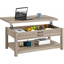 Yaheetech Grey Coffee Table Lift Top Coffee Table with Hidden Compartment & Shelf Pop Up Tabletop Dining Center Table for Living Room Reception 43inch L