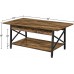 Yaheetech Industrial Coffee Table 41.7in Coffee Table for Livng Room 2 Tiers Cocktail Table w Storage Shelf X-Shaped Side Metal Frame for Rustic Farmhouse Style Dark Brown