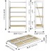 4NM No-Assembly Folding Bookshelf Storage Shelves 3 Tiers Vintage Bookcase Standing Racks Study Organizer Home Office Natural and White