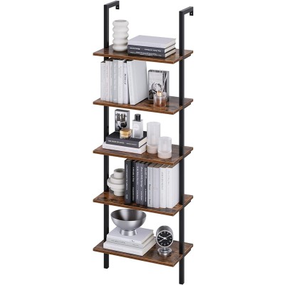 5 Tier Ladder Shelf 72.6’’ Height Wall-Mounted Bookshelf Industrial Display Storage Organizer Unit Plant Flower Stand Rack for Home Office Vintage