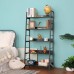 BATHWA Industrial 5-Tier Ladder Bookshelf Wood and Metal Bookcase Black Organizer Stand Rack Storage Ladder Shelves for Living Room Office Bathroom Kitchen 59'' Height