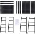 BATHWA Industrial 5-Tier Ladder Bookshelf Wood and Metal Bookcase Black Organizer Stand Rack Storage Ladder Shelves for Living Room Office Bathroom Kitchen 59'' Height