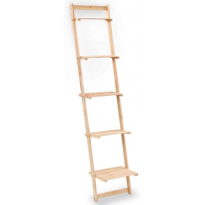 Bookshelf 5-Tier Modern Ladder Shelf Cedar Wood Ladder Wall Shelf Display Rack for Compact Space Living Room Planter Rack Beige 16.3x11.8x69.3