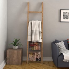 COZAYH Fully-Assembled Wooden Blanket Ladder Rustic Ladder Shelf Stand Farmhouse Blanket Holder Rack Decorative Wall Leaning Ladders for The Living Room Bathroom（Natural）