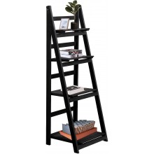 ECOMEX Black Ladder Shelf 4-Tier Bookshelf Storage Shelves Plant Shelf Bookcase Wooden Shelves Folding Ladder Shelf for Home Office Black