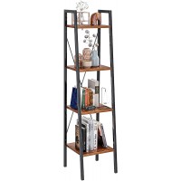 FURNINXS Ladder Shelves 4 Tier Bookshelves and Bookcases Narrow Standing Shelves for Living Room Bedroom Office Kitchen Skinny Shelf Red Brown