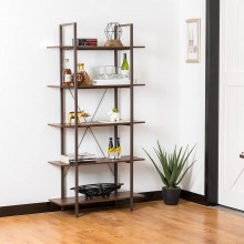 Glitzhome 5 Tier Bookshelf Wooden Books Shelves Holder Accent Rustic Bookcase Storage Organizer Magazine Movies Display Rack with Standing Metal Frame for Bedroom Living Room Office Study Room Black