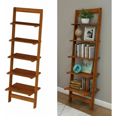HLJMAQ 5-Tier Decorative Leaning Ladder Book Shelf Ladder Shelf Multifunctional Plant Flower Display Stand Storage Rack Bookcase Bookshelf