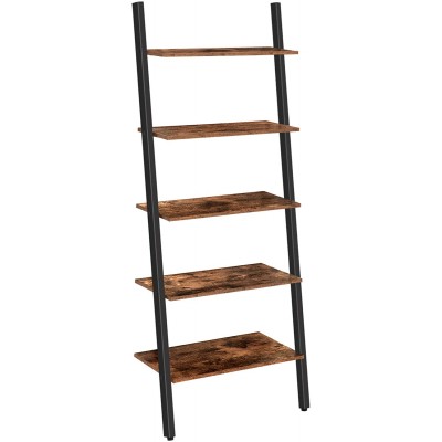 HOOBRO Ladder Shelf 5-Tier Leaning Bookshelf Industrial Storage Rack Shelves Leaning-Against-Wall for Living Room Office Kitchen Metal Frame Rustic Brown BF70CJ01