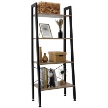 Industrial Ladder Shelf 4-Tier Bookshelf Rustic Wood and Metal Standing Storage Rack for Living Room Office Study Hallway Gray