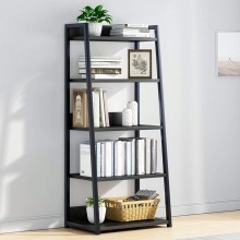 IOTXY 5 Tier Open Bookshelf Steel and Wood Display Stand 50CM Width Floor-Standing Bookcase Black