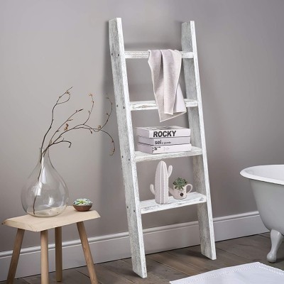 KIAYACI Ladder Shelf Rustic Vintage Blanket Ladder Decorative Wood Ladder Shelf for Living Room Bedroom Bathroom Retro White 48 x 22