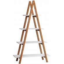 Knocbel 4-Tier Bamboo Ladder Shelf Storage Shelves Display Rack Bookcase Plant Flower Pots Stand 22 Lbs Capacity of Each Tier 31.49" L x 11.73" W x 53.54" H White and Brown