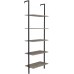 OOTDxvv Ladder Shelf 5-Shelf Wood Ladder Bookcase with Metal Frame Industrial 5-Tier Modern Ladder Shelf Wood Shelves,Gray