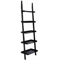 Prodb Black 5-Tier Bookcase Bookshelf Wall Plant Shelf Ladder Storage Display Ladder Shelf Decorative Ladder Decorative Shelves