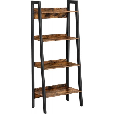 VASAGLE Ladder Shelf 4-Tier Home Office Bookshelf Freestanding Storage Shelves for Living Room Bedroom Kitchen Metal Frame Simple Assembly Industrial Rustic Brown and Black ULLS054X01