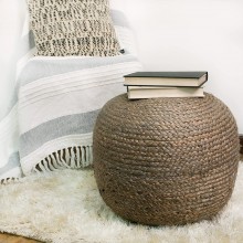 Agro Richer Home Décor Braided Round Jute Pouf Ottoman Footrest Bean Bag Floor Chair Great for The Living Room Bedroom and Kids Room Rustic Farmhouse Decor Cover Only 18x18x14 18x18x14 Grey