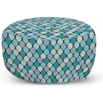 Ambesonne Abstract Ottoman Pouf Graphical Design of Round Squares Decorative Soft Foot Rest with Removable Cover Living Room and Bedroom Multicolor