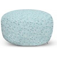 Ambesonne Aqua Ottoman Pouf Abstract Ikat Frame Antique Victorian Style Floral Leaves Details Art Print Decorative Soft Foot Rest with Removable Cover Living Room and Bedroom Seafoam White